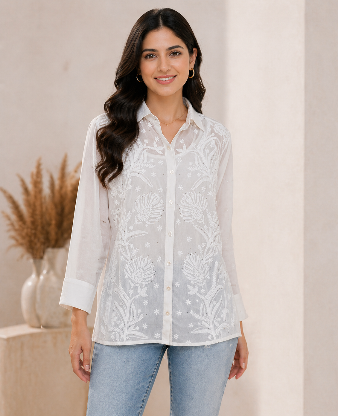 Chikankari Georgette Embroidered Shirt