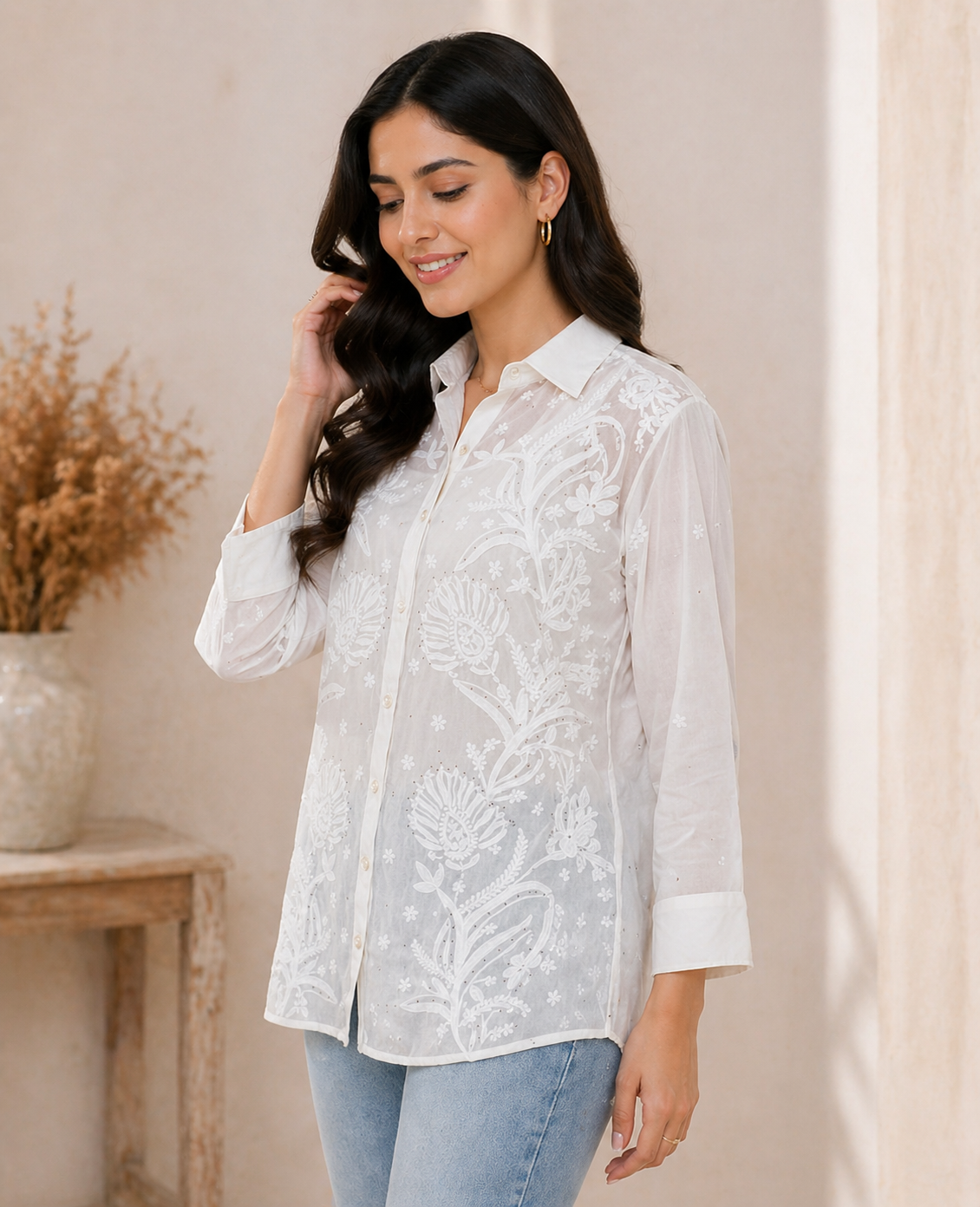 Chikankari Georgette Embroidered Shirt