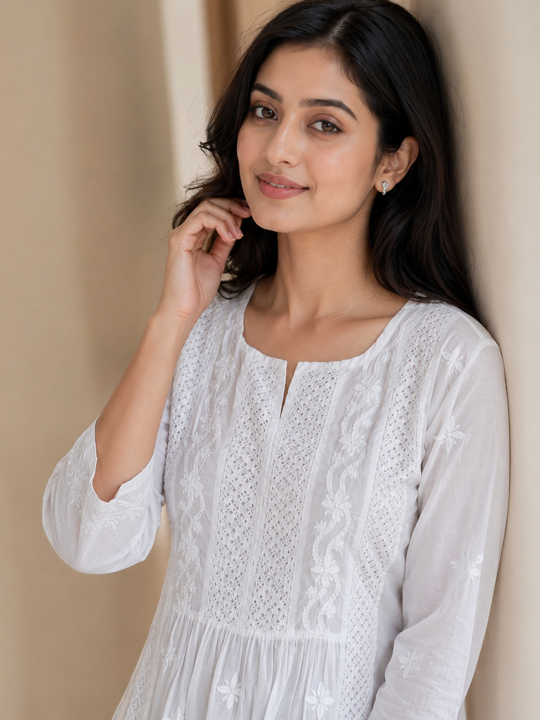 White Mulmul Lace Chikankari Top
