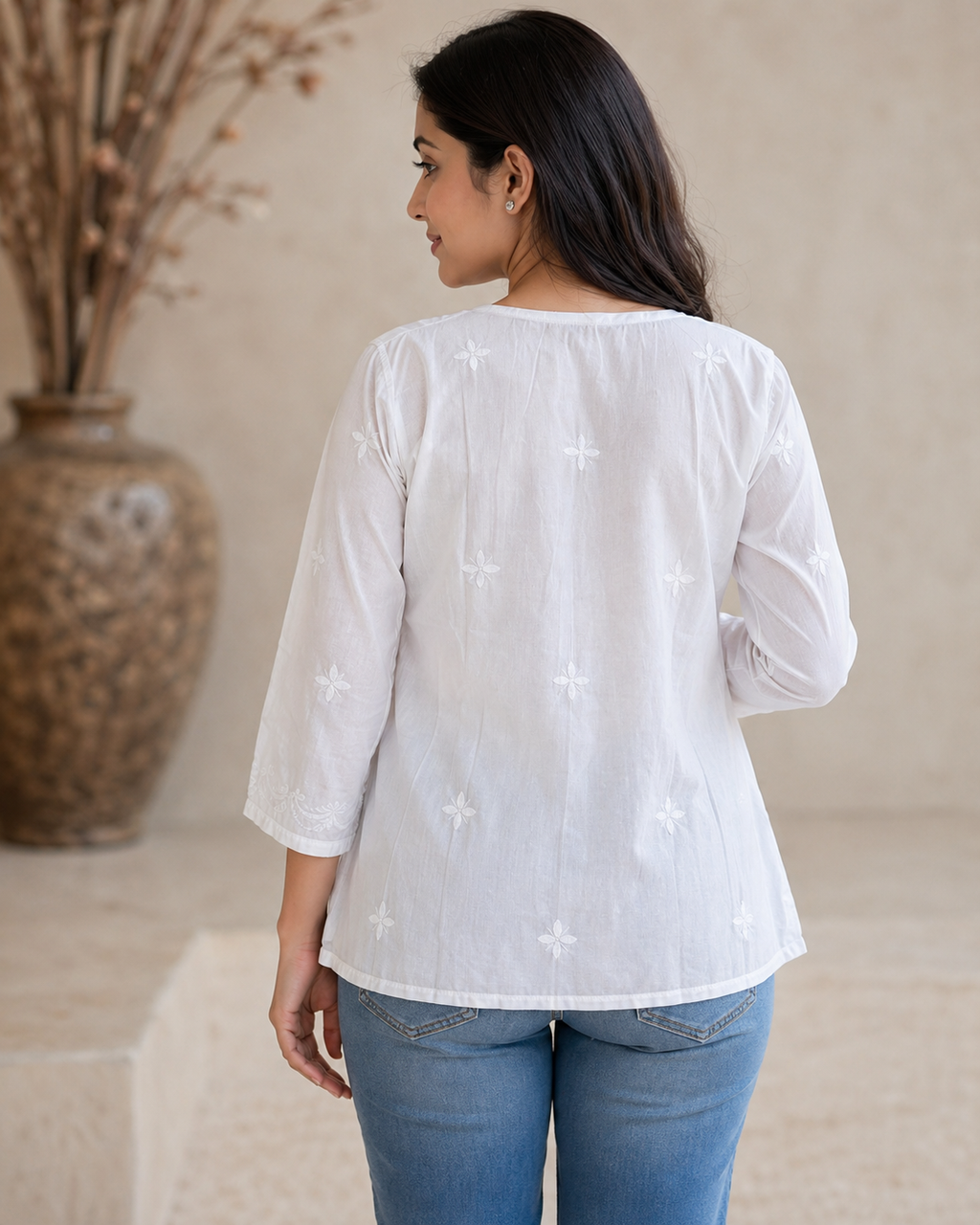 White Mulmul Lace Chikankari Top