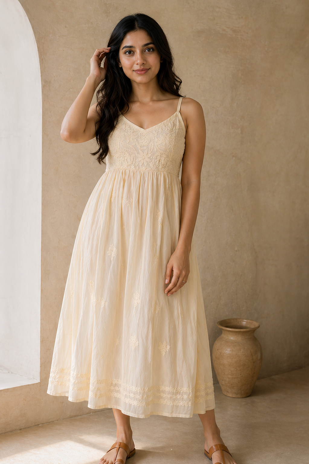 Spring Chikankari Cotton Yellow Dress