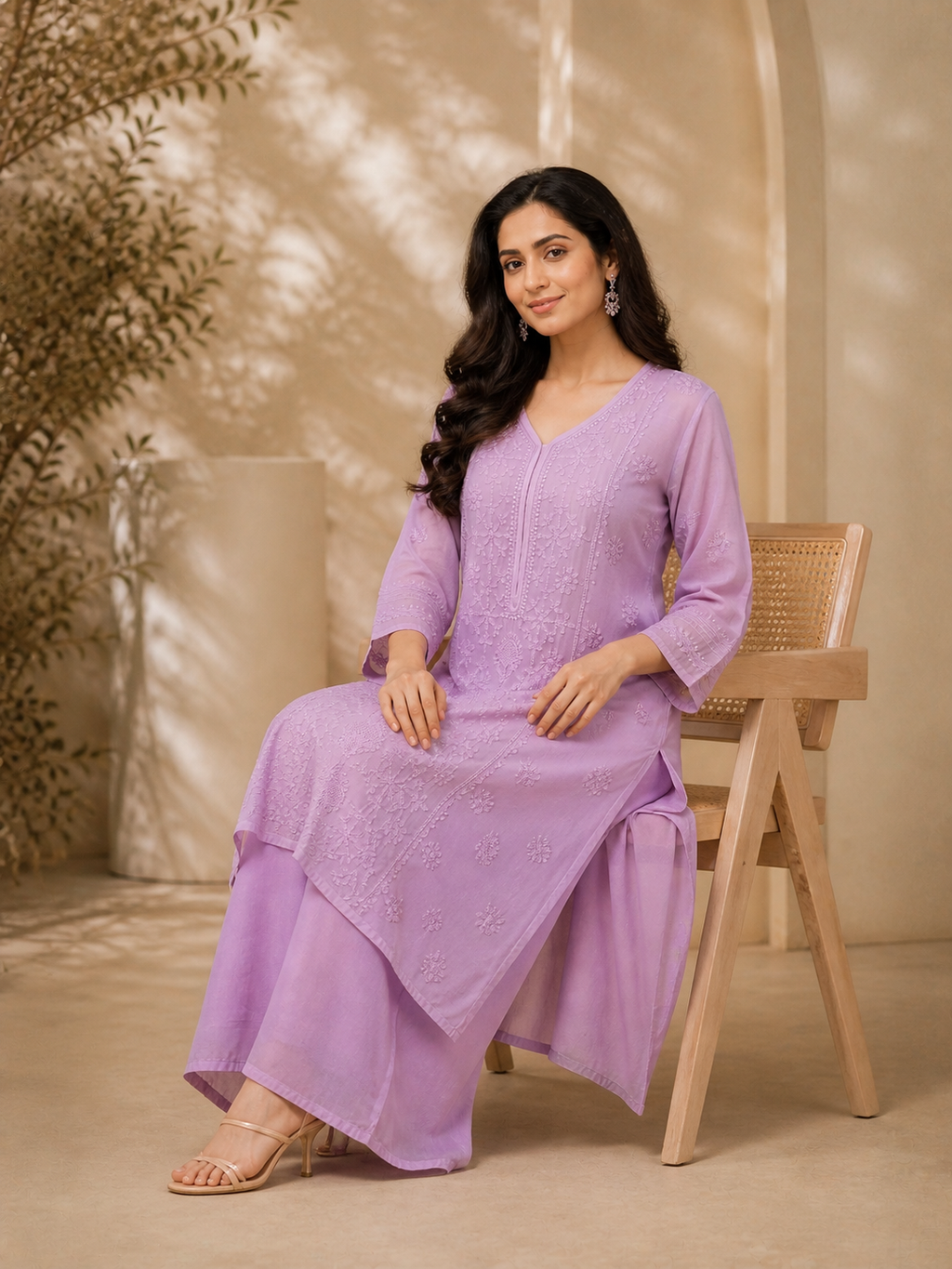 Purple Chikankari Modal Kurta