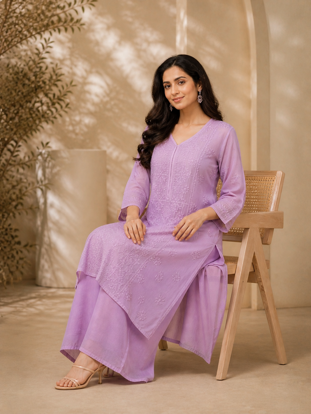Purple Chikankari Modal Kurta