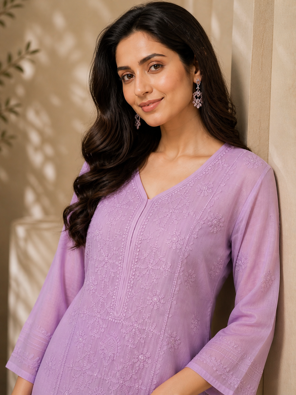 Purple Chikankari Modal Kurta