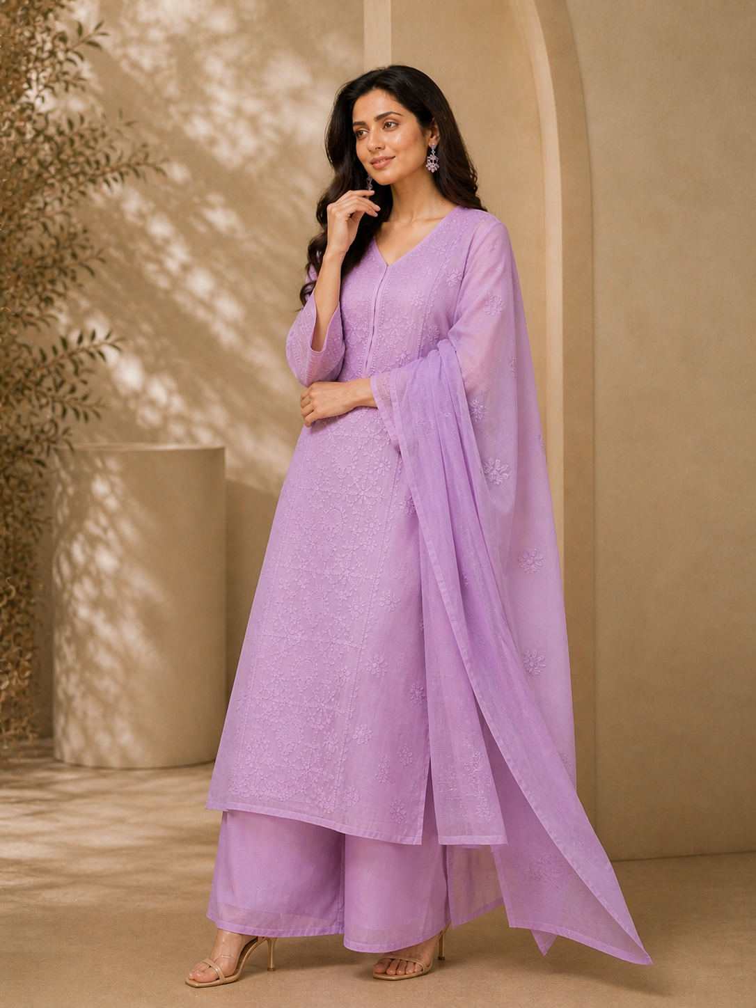 Purple Chikankari Modal Kurta