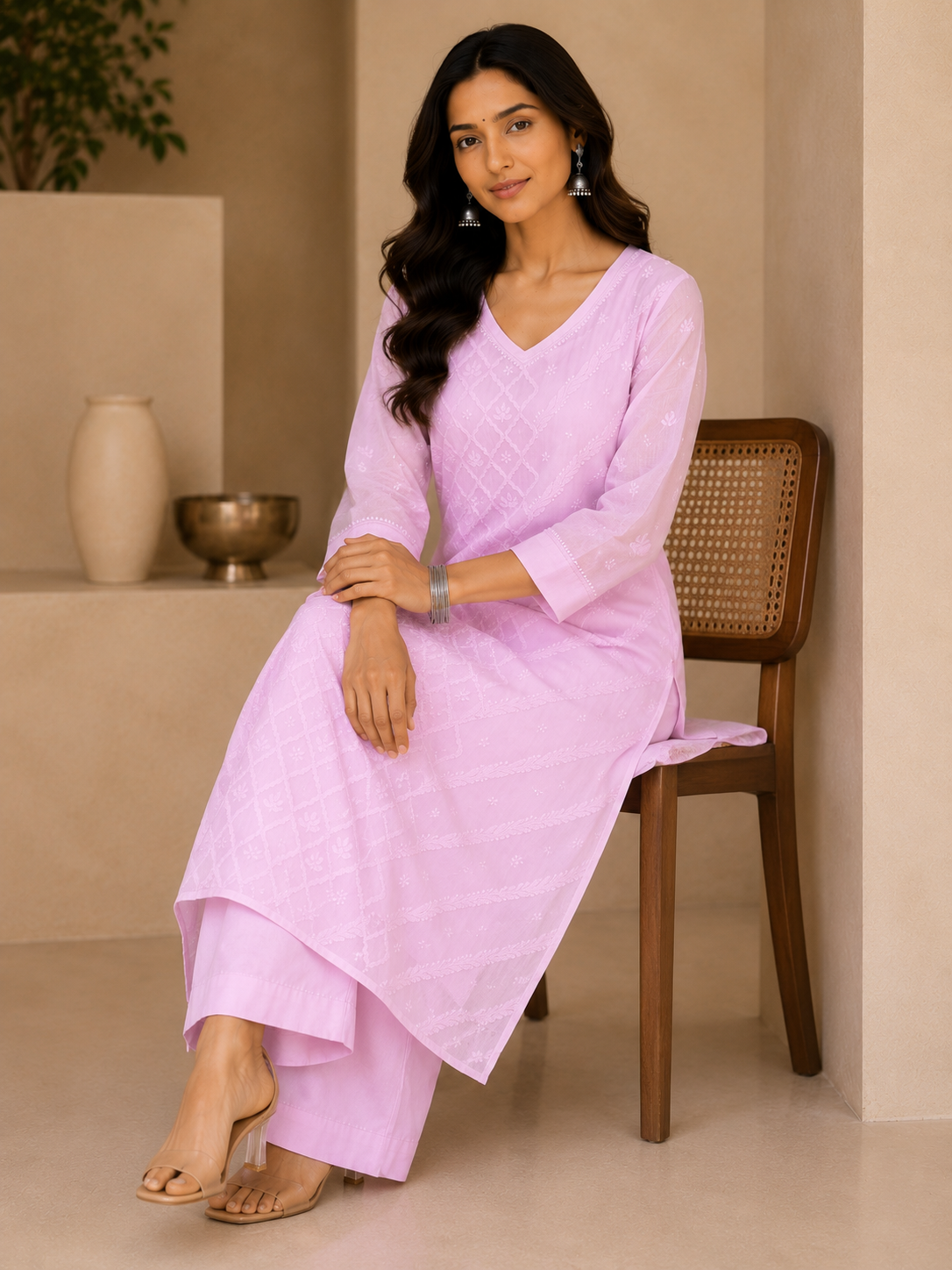Noor Mul V-Neck Pink Kurta