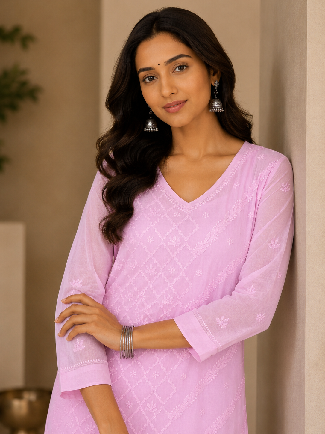 Noor Mul V-Neck Pink Kurta
