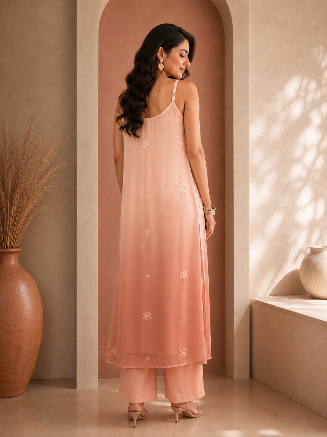 Roséa Ombre Georgette Orange Kurta