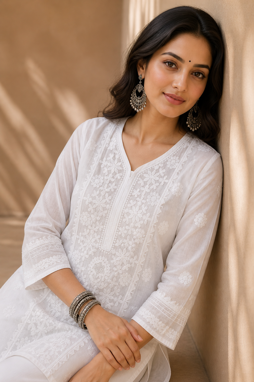 White Chikankari Modal Kurta