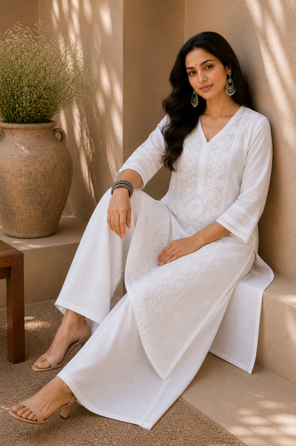 White Chikankari Modal Kurta