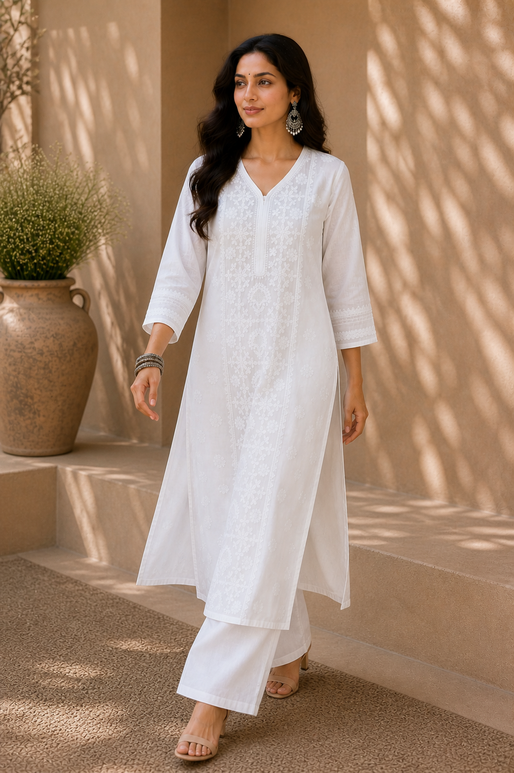 White Chikankari Modal Kurta