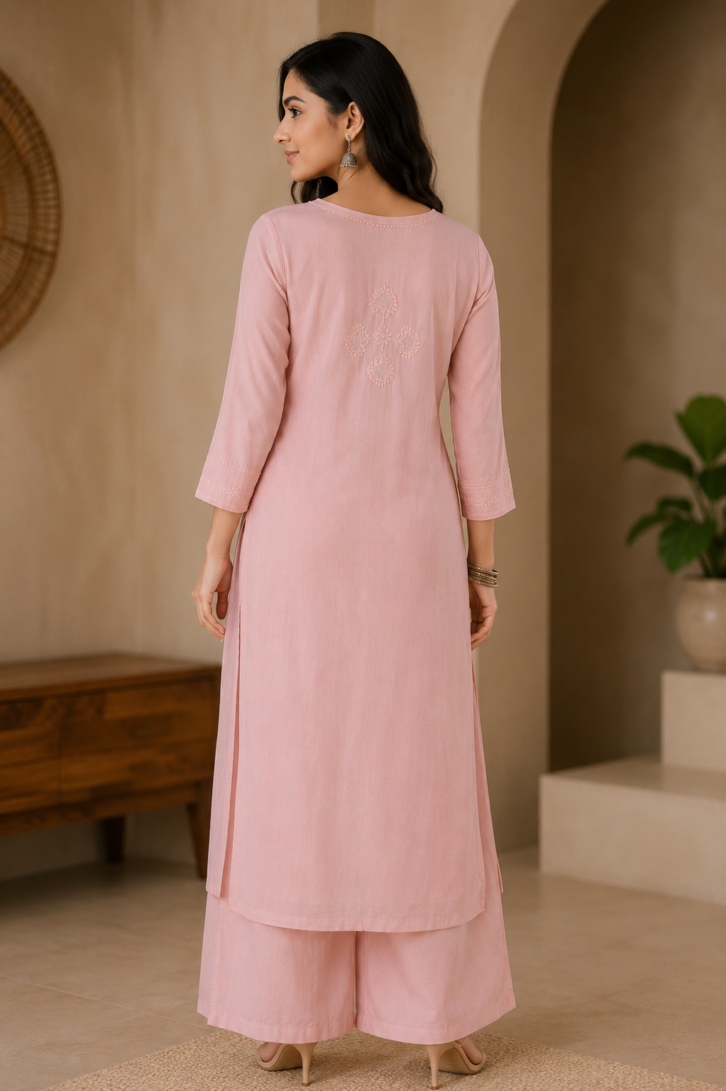 Pink Chikankari Modal Kurta