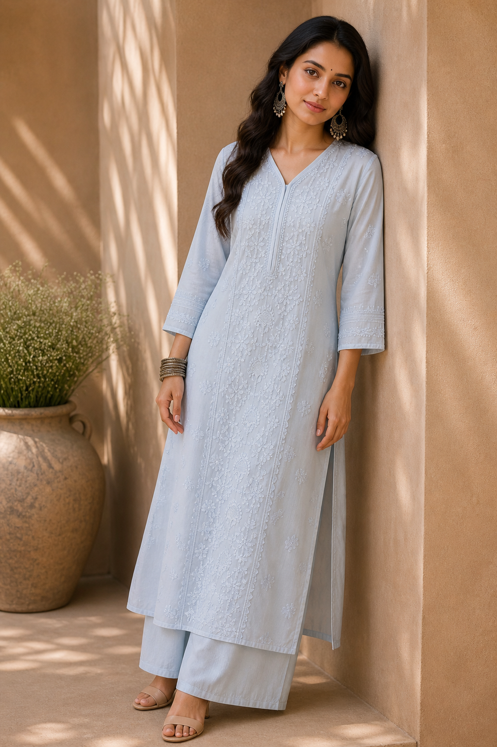 Sky Blue Chikankari Modal Kurta