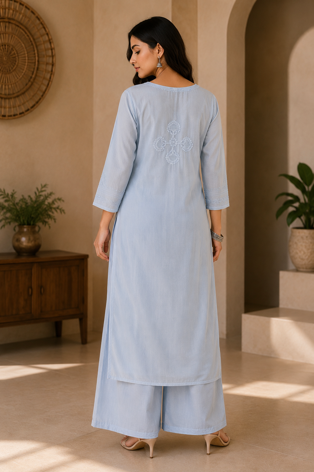 Sky Blue Chikankari Modal Kurta
