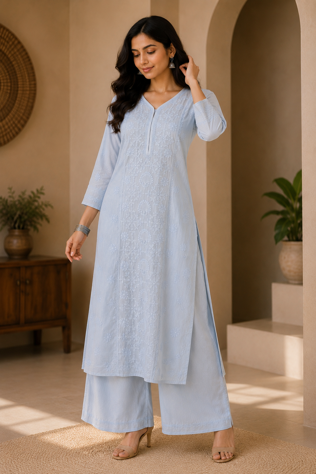 Sky Blue Chikankari Modal Kurta