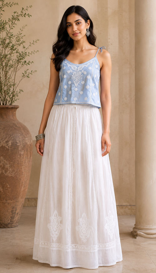 Cambric Chikankari Full Length Skirt