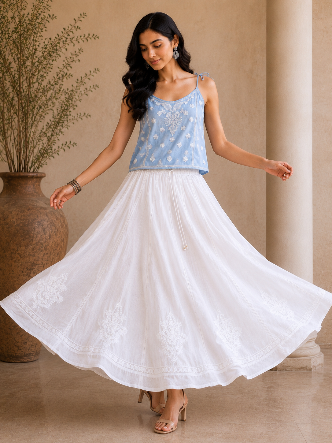 Cambric Chikankari Full Length Skirt