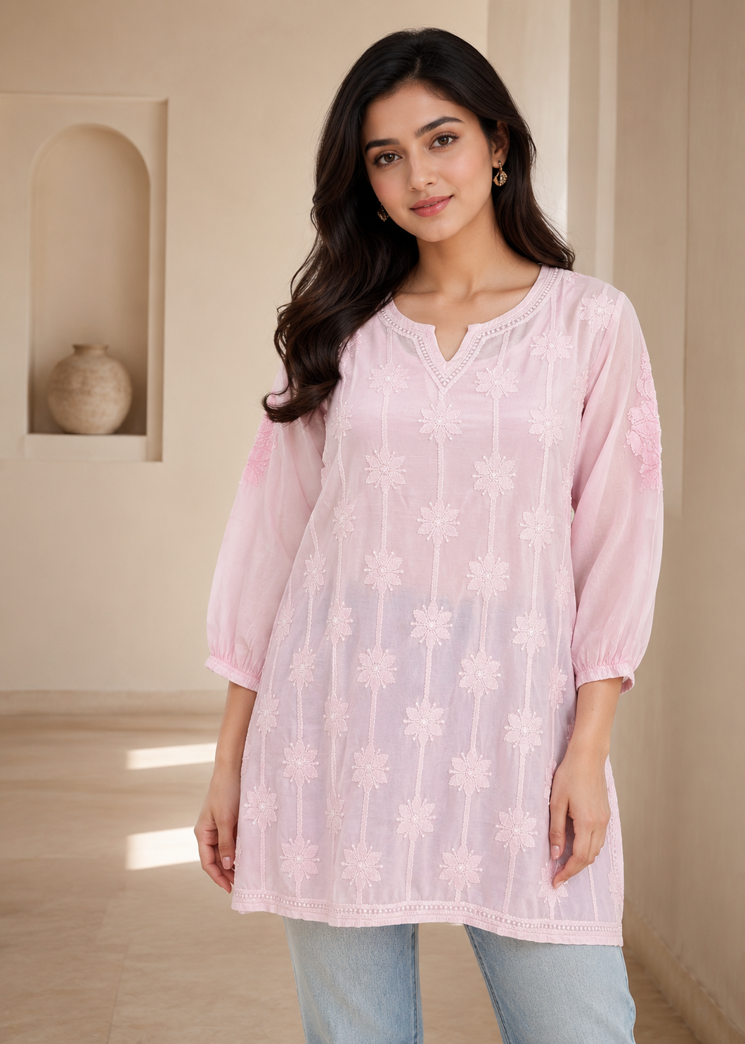 Elowen Muslin Embroidered Pink Top