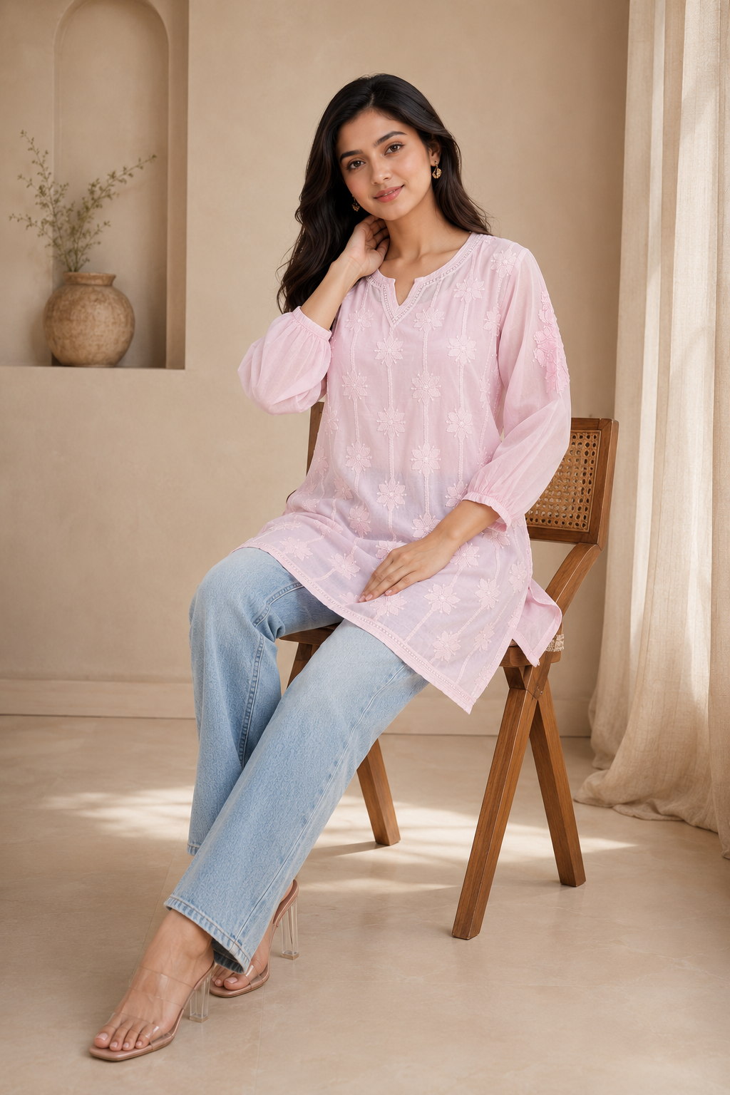 Elowen Muslin Embroidered Pink Top