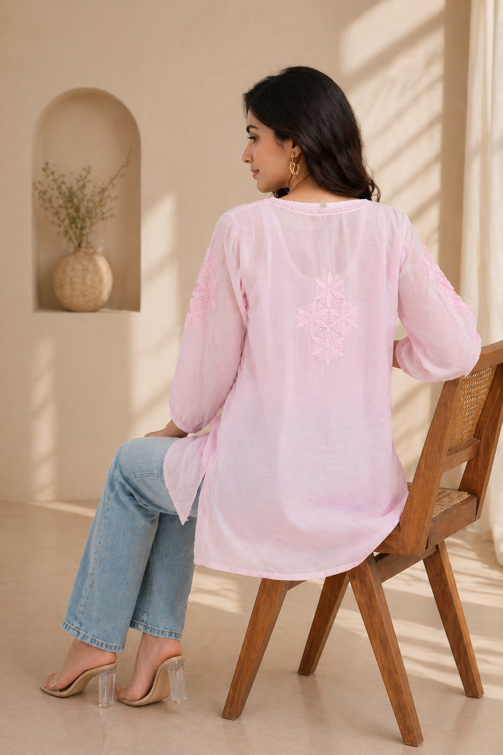 Elowen Muslin Embroidered Pink Top