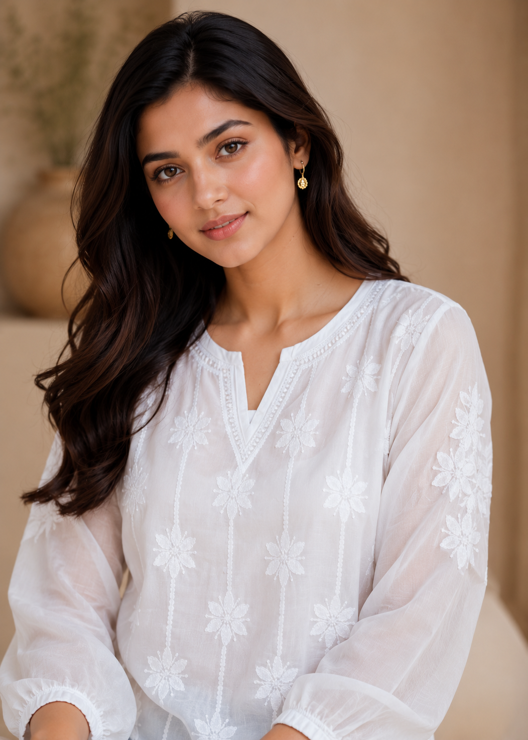Elowen Muslin Embroidered White Top
