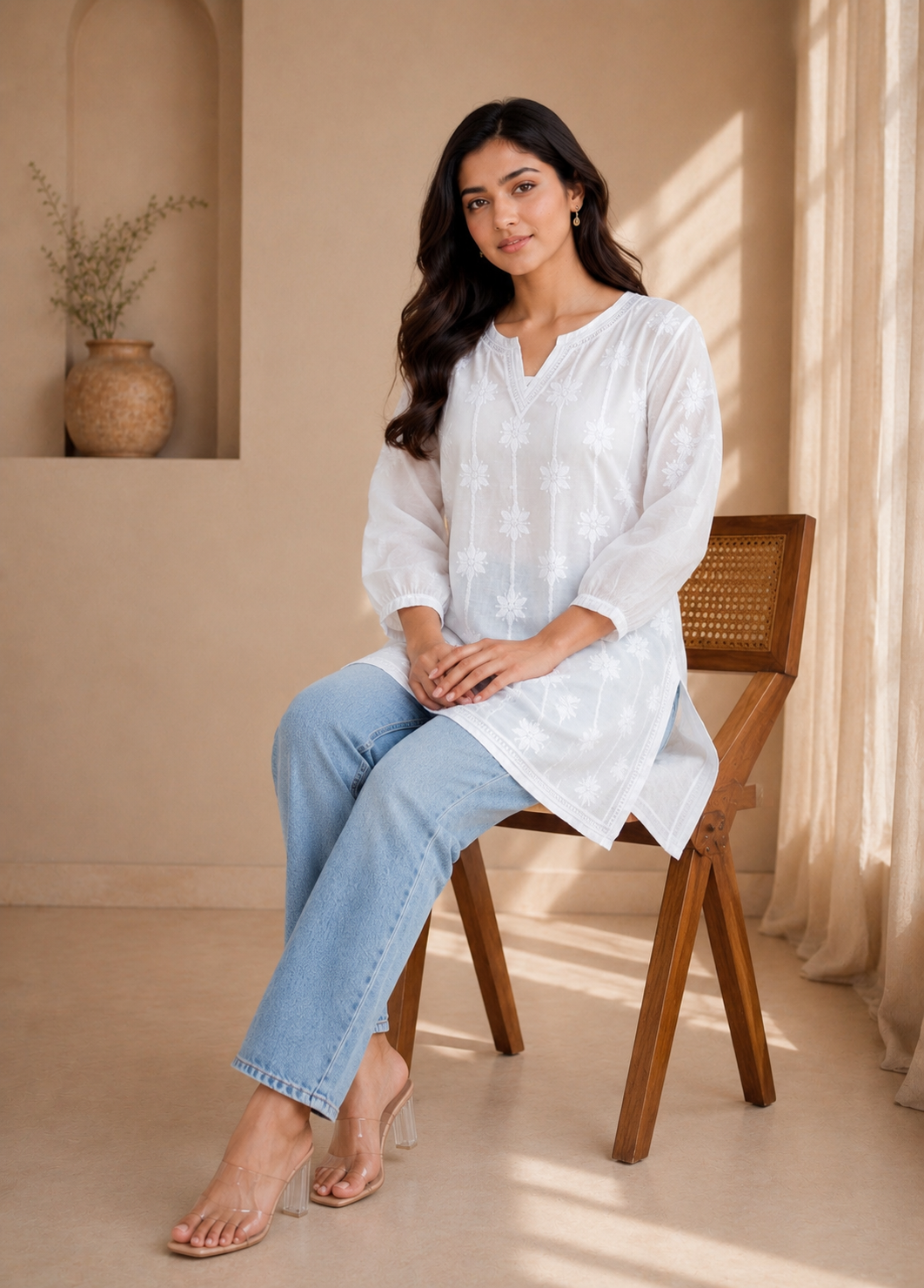Elowen Muslin Embroidered White Top