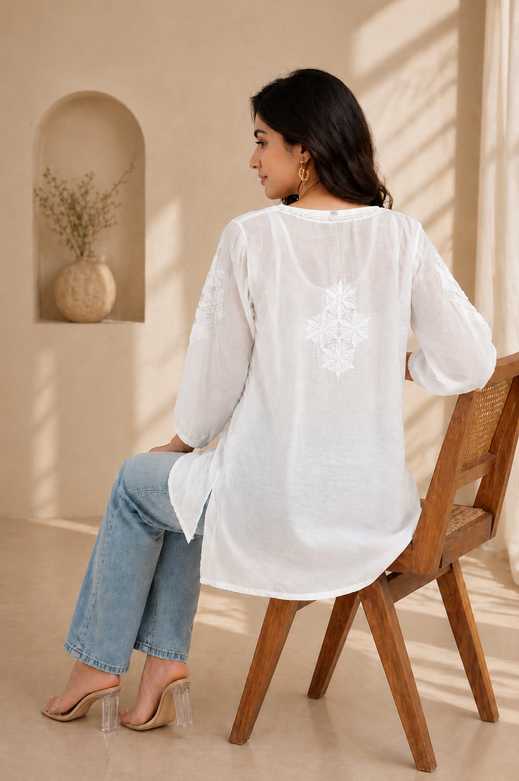 Elowen Muslin Embroidered White Top