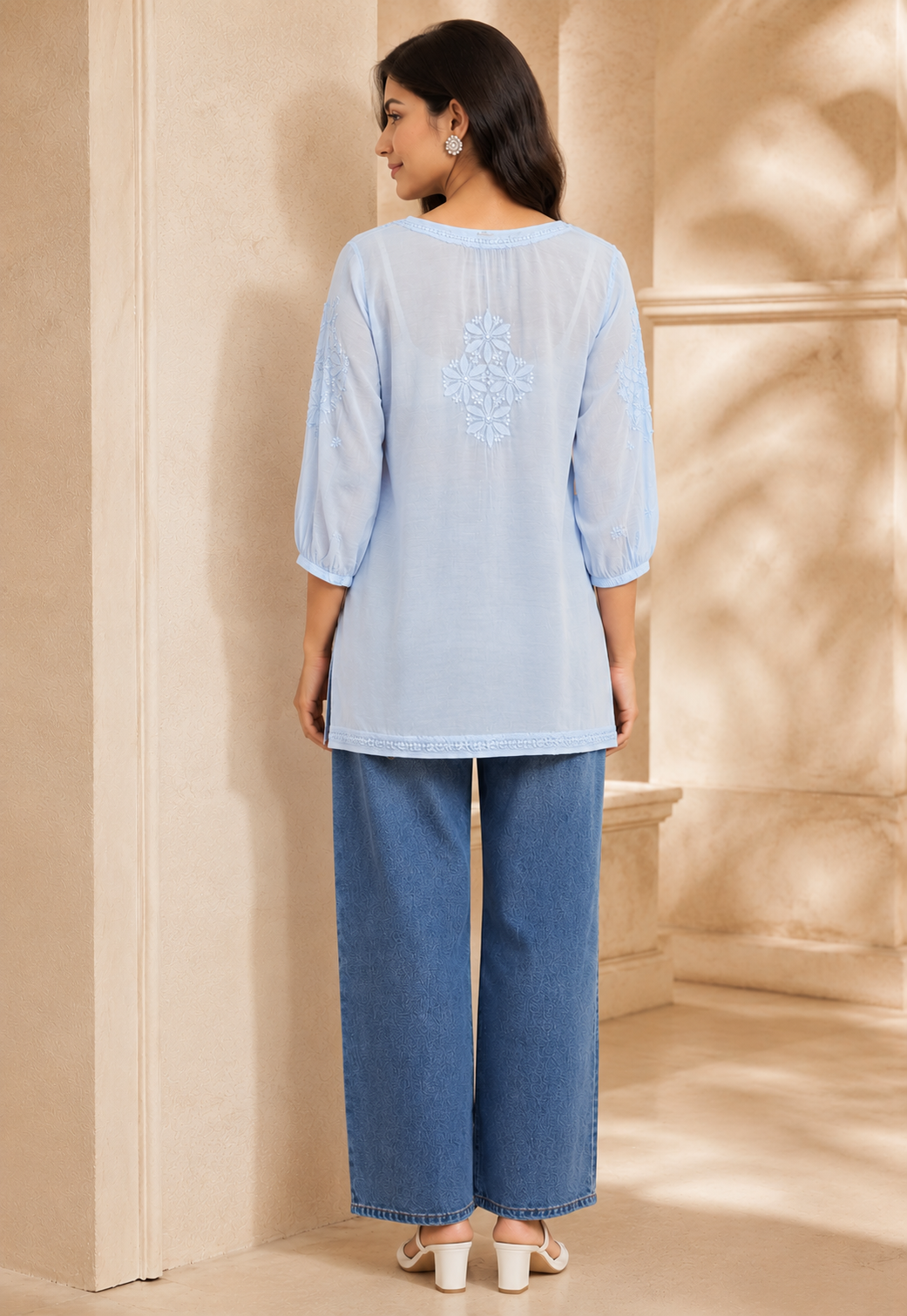 Elowen Muslin Embroidered Blue Top