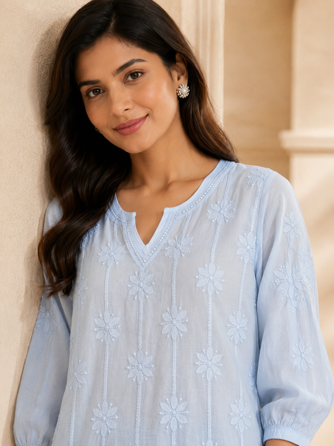 Elowen Muslin Embroidered Blue Top