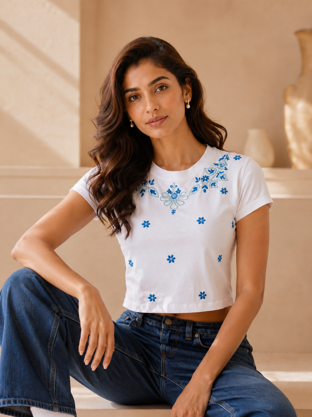 Irene Chikankari Crop Tee