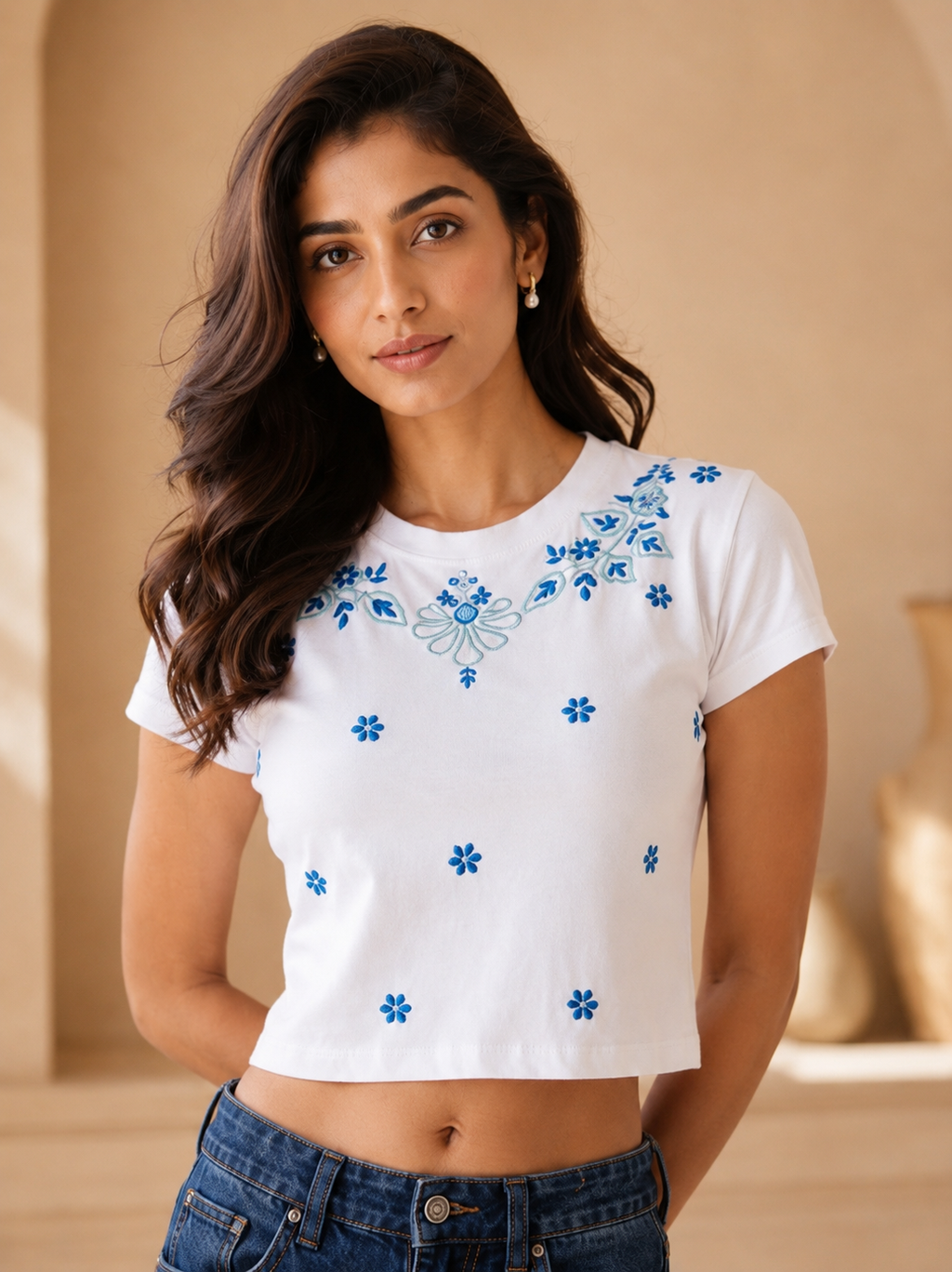 Irene Chikankari Crop Tee