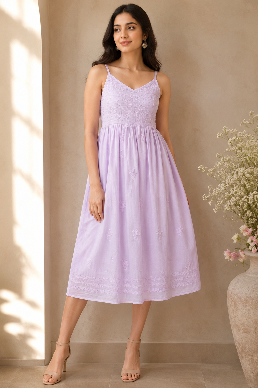 Spring Chikankari Cotton Purple Dress