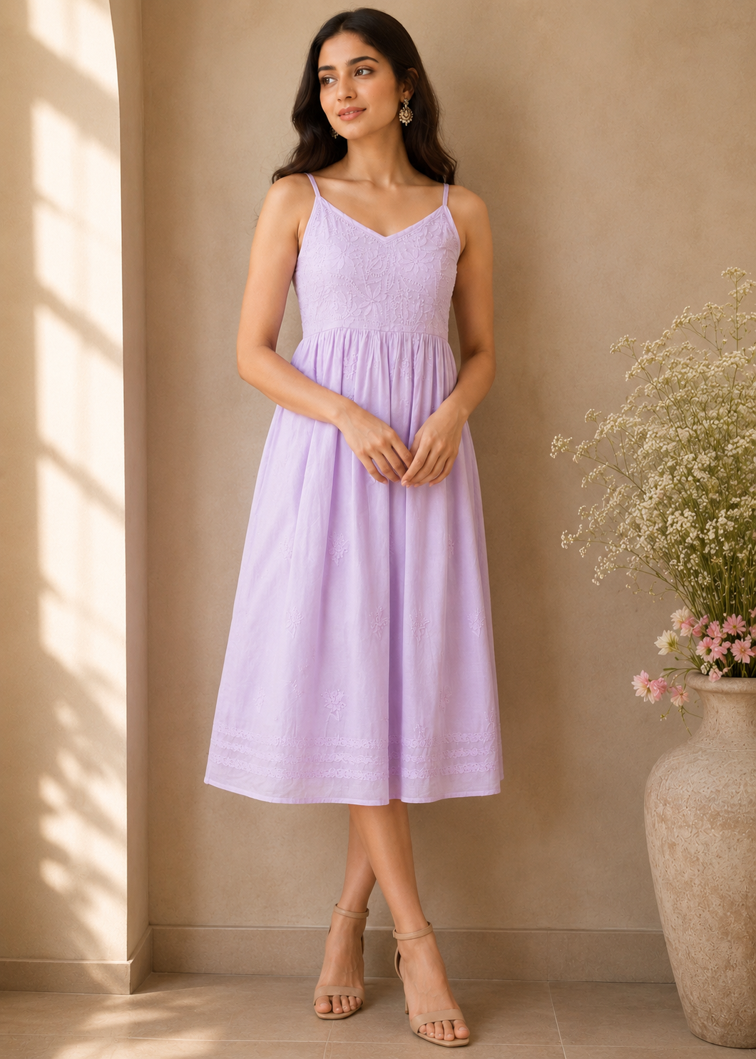 Spring Chikankari Cotton Purple Dress