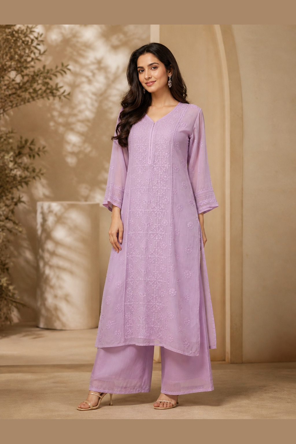 Purple Chikankari Modal Kurta