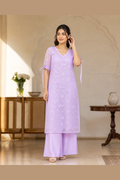 Kota Tie Sleeve Purple Chikankari Kurti