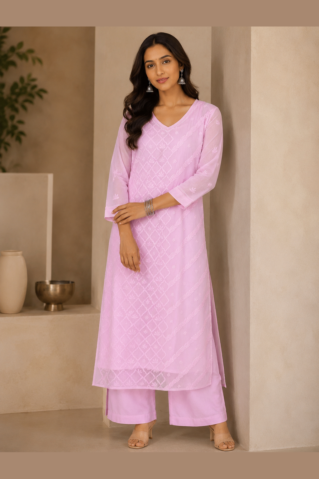 Noor Mul V-Neck Pink Kurta