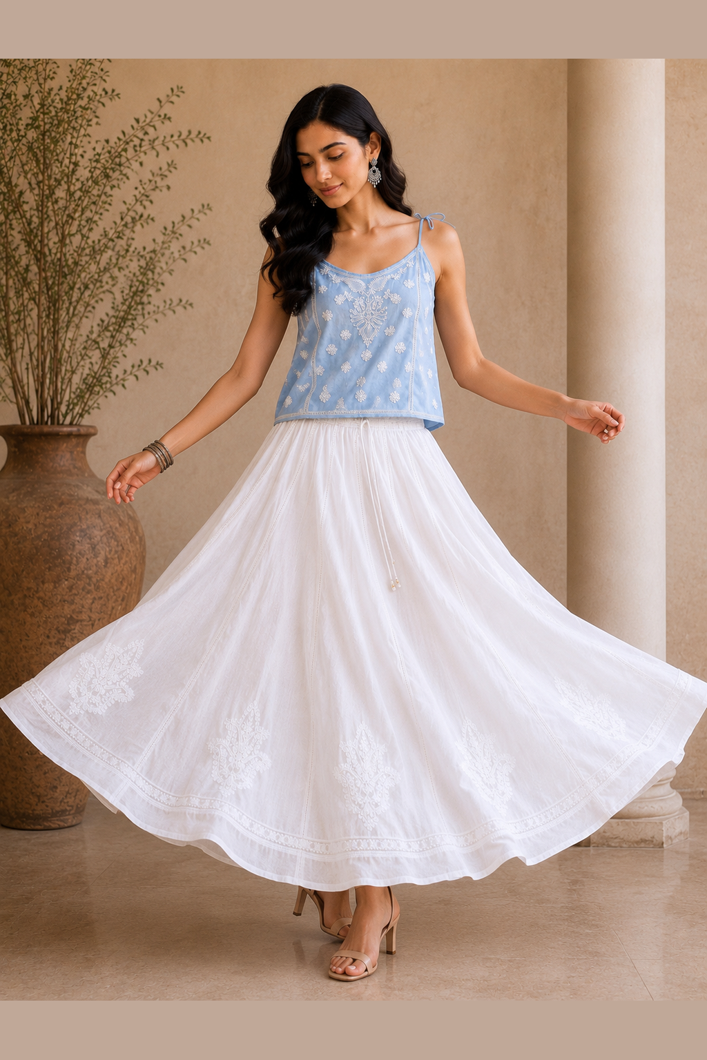 Cambric Chikankari Full Length Skirt