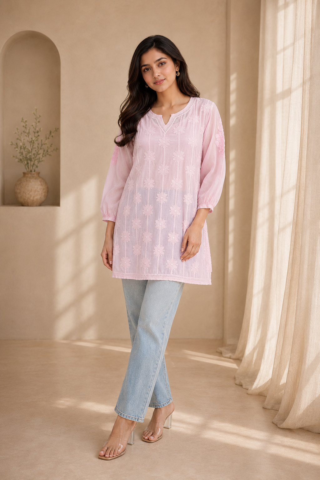 Elowen Muslin Embroidered Pink Top