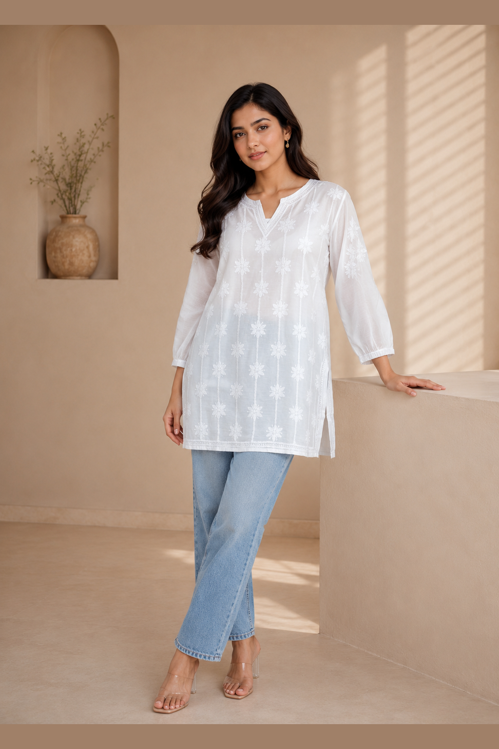 Elowen Muslin Embroidered White Top