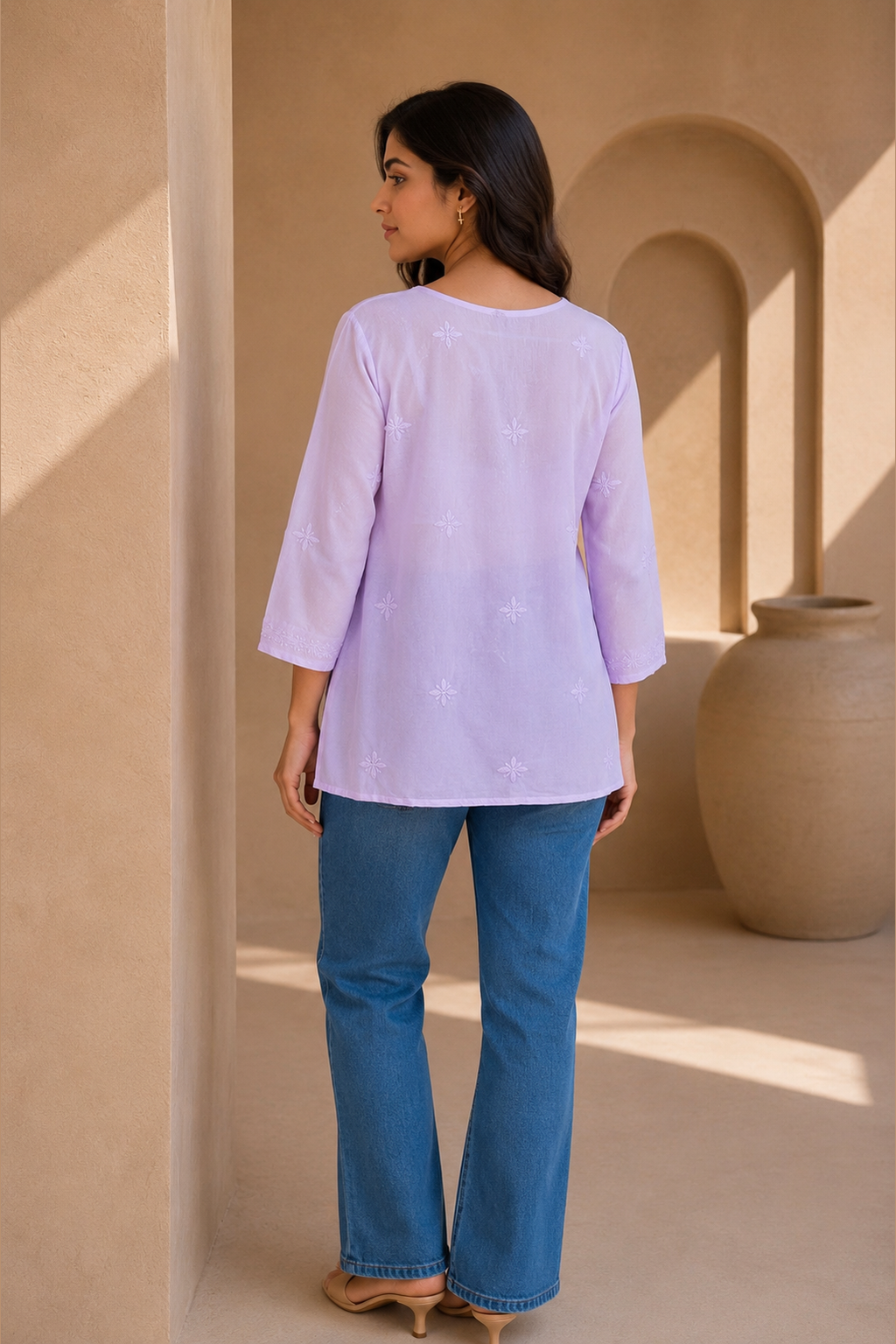 Purple Mulmul Lace Chikankari Top