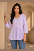 Purple Mulmul Lace Chikankari Top
