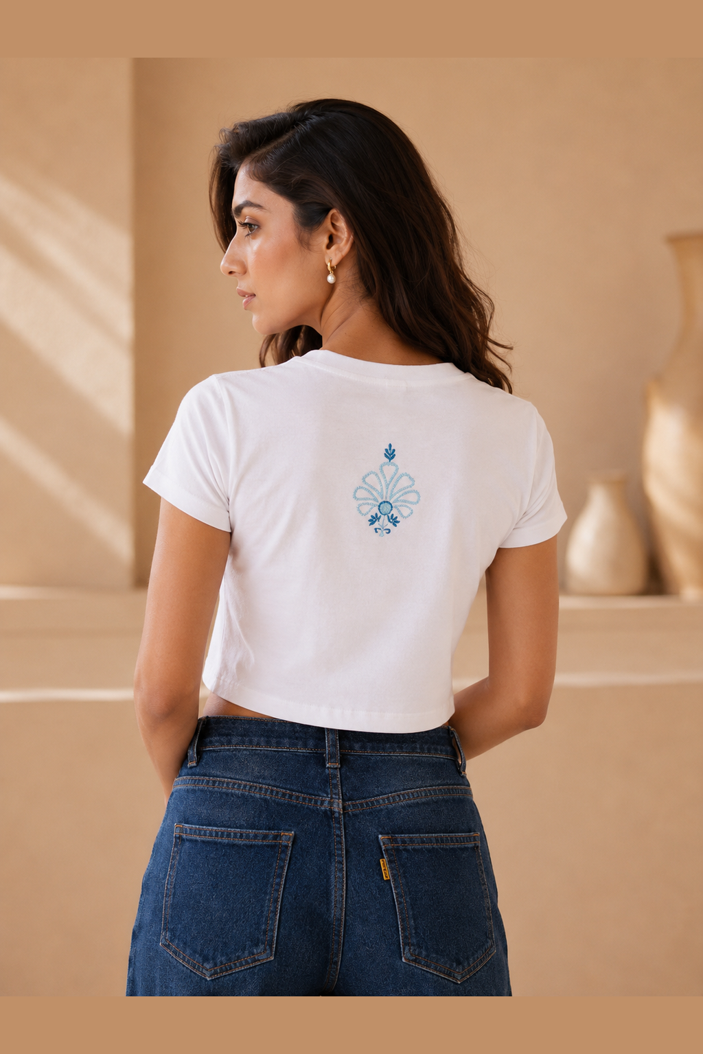 Irene Chikankari Crop Tee
