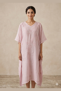 Chikankari Pink Muslin Kaftan