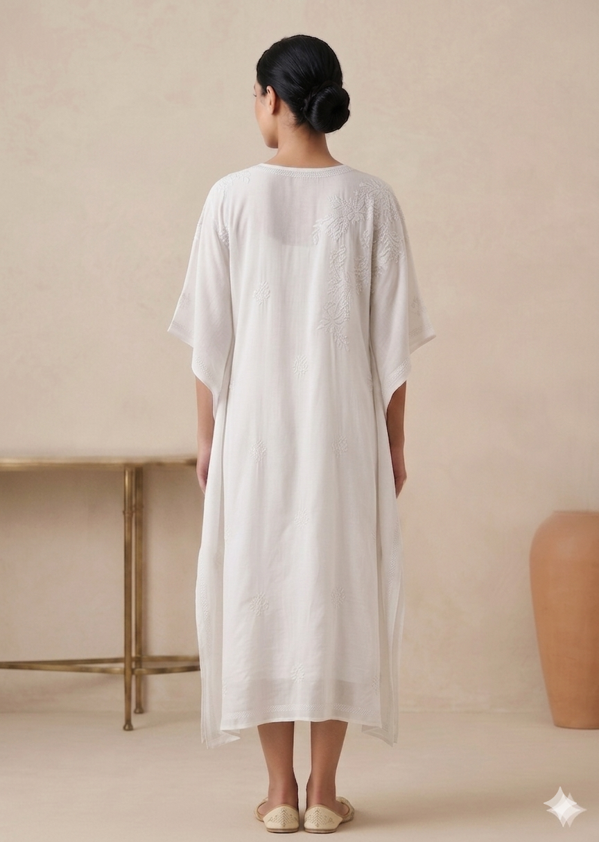 Chikankari White Muslin Kaftan