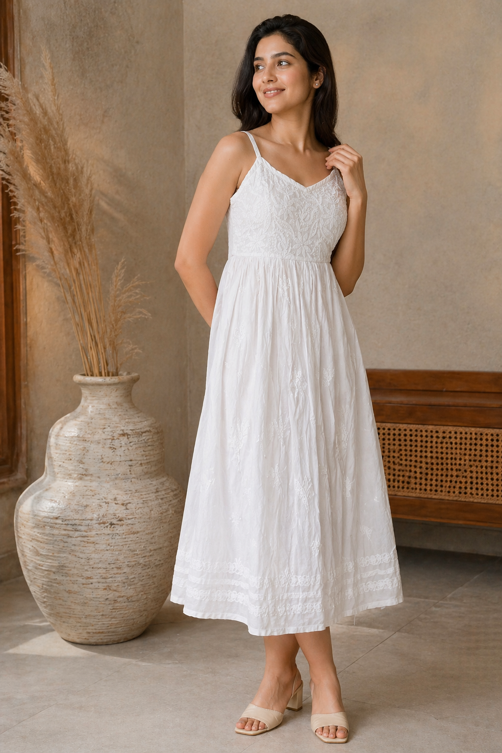 Spring Chikankari Cotton White Dress