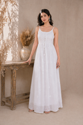 White Chikankari Georgette Lace-Up Dress