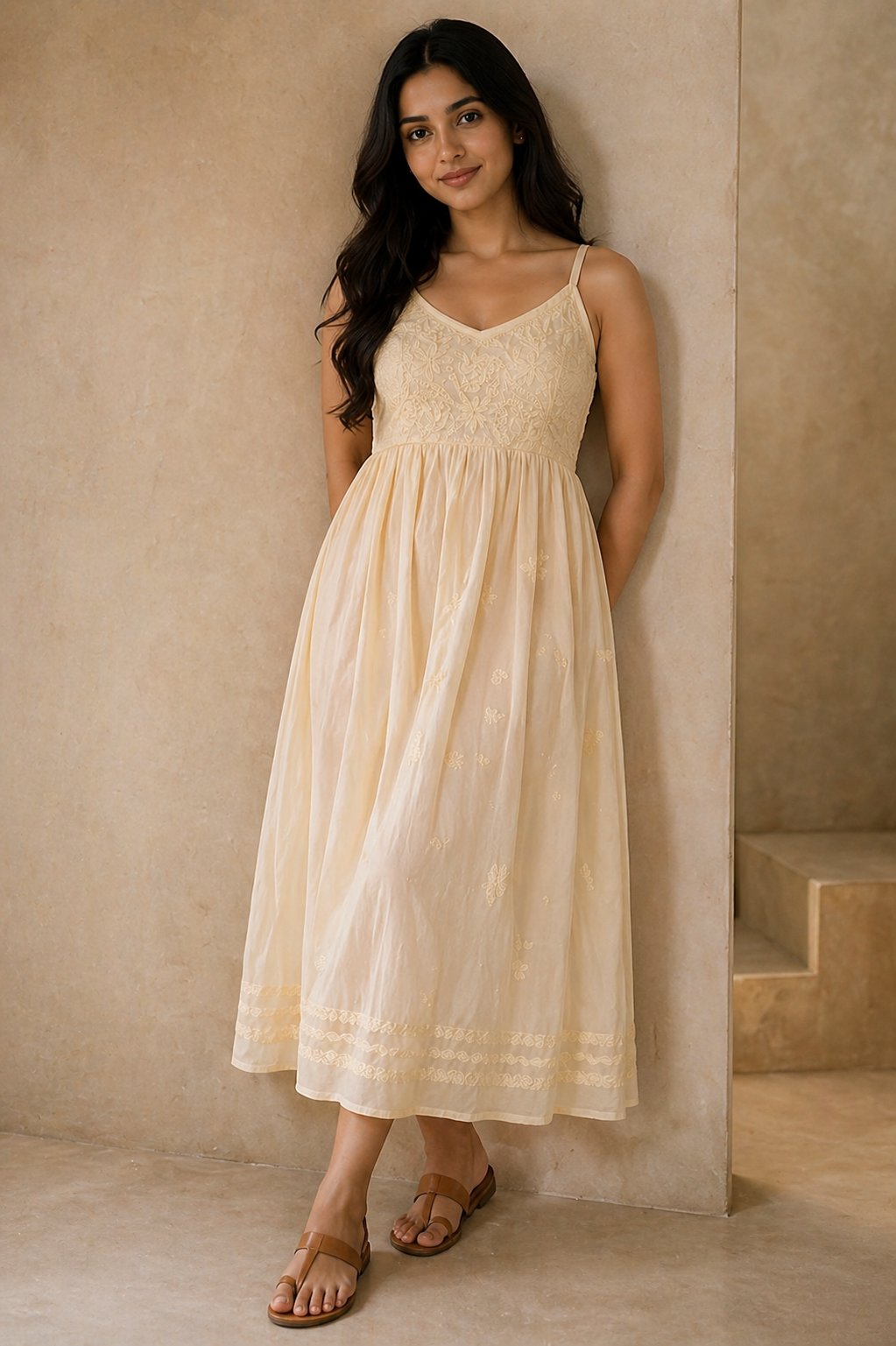 Spring Chikankari Cotton Yellow Dress